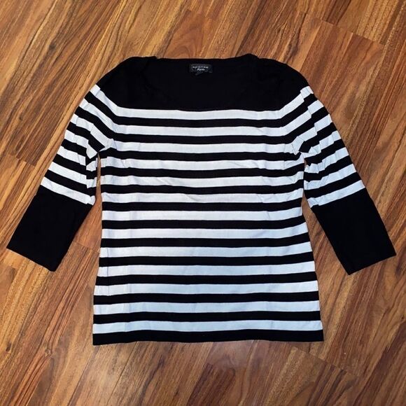Spence Knits 3/4 Sleeve Sweater Black and White Stripes - Picture 1 of 4